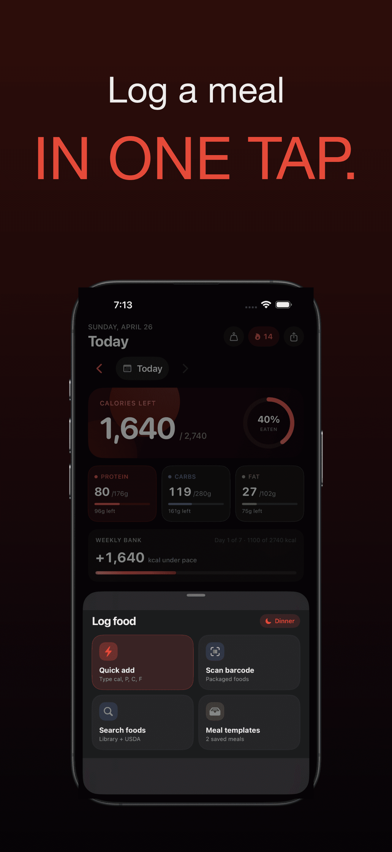 Compound Fuel Log tab — search across USDA and Open Food Facts with inline macro preview